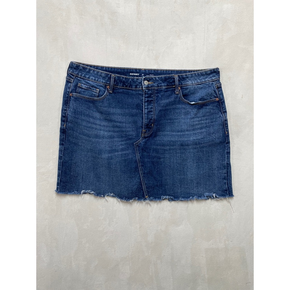 Old Navy Womens High-Rise Denim Mini Skirt Blue Raw Hem Size 20